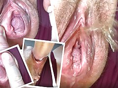Eating and fucking a meaty hole of a young mom after pissing. Close-up